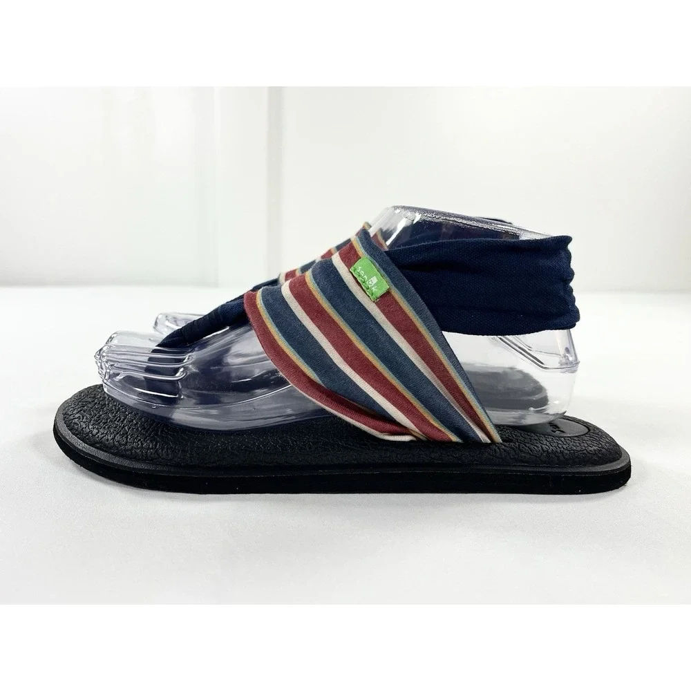 Sanuk Yoga Sling‎ 2 Comfort Sandals Navy Multi Stripe Fabric Women Size 7 New